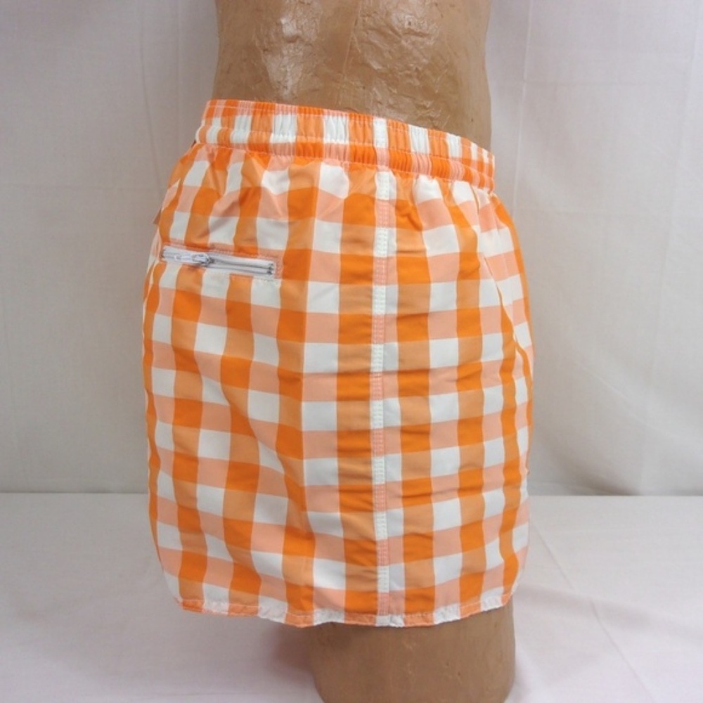 Sauvage Men’s Orange Checkered  European Swim Shorts, Size L